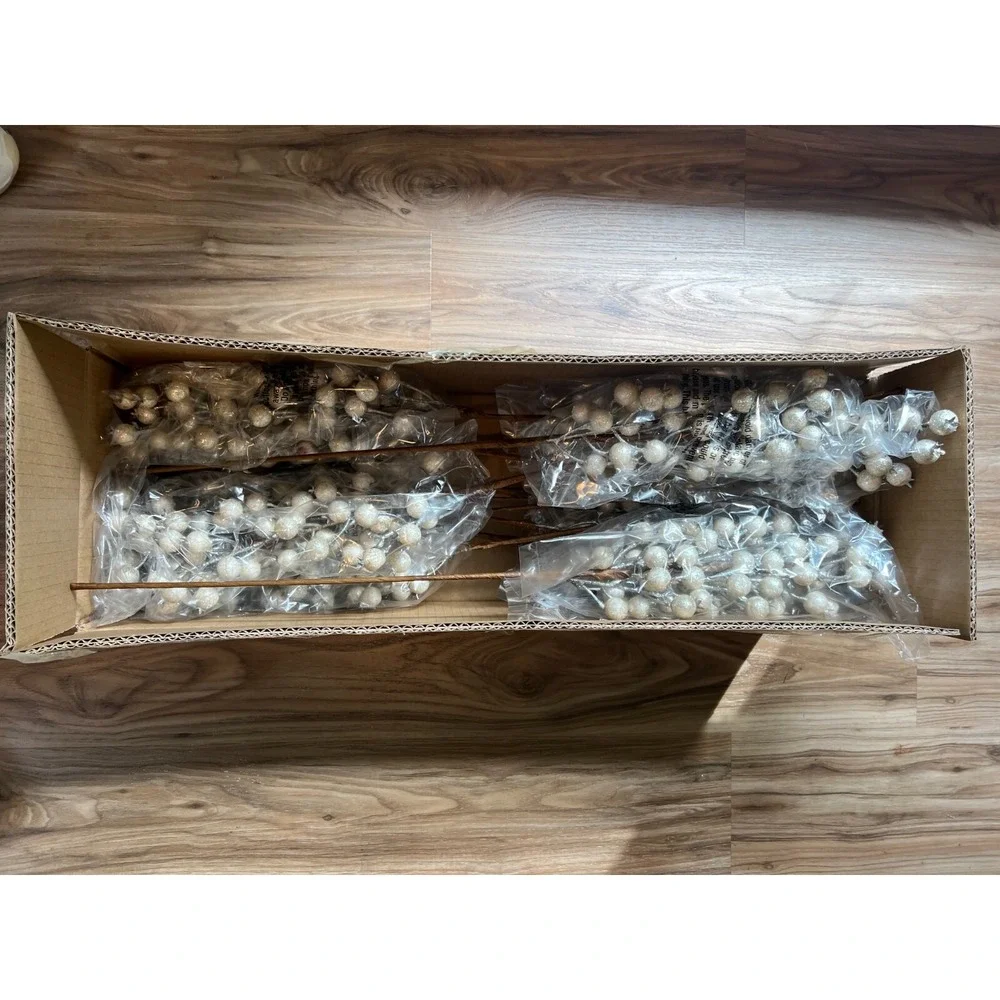 Balsam Hill Berry Christmas Tree Picks Champagne Gold Glitter 27 Inch